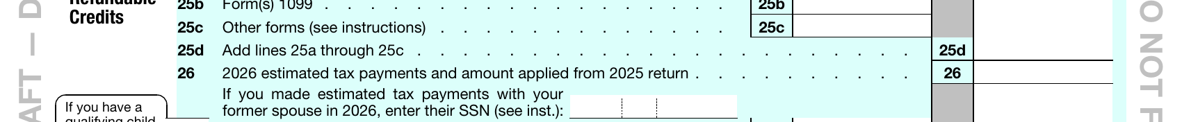 Form 1040 (2026 draft), p. 2, line 26 highlighted