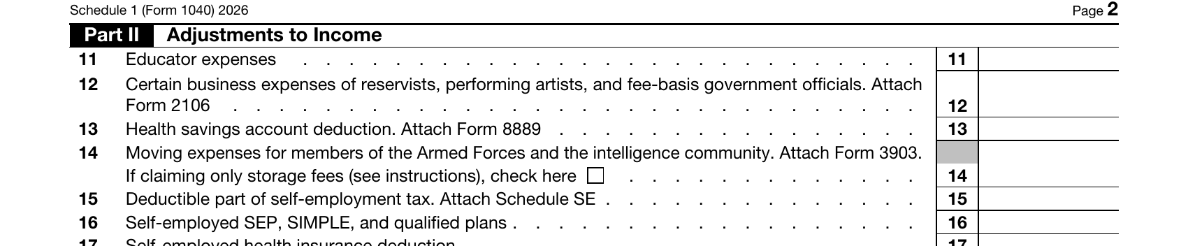 Schedule 1 (2026 draft), Part II, line 16 zoomed; chain diagram — Publication 560 build → Schedule 1 line 16 → line 26 → Form 1040 line 10